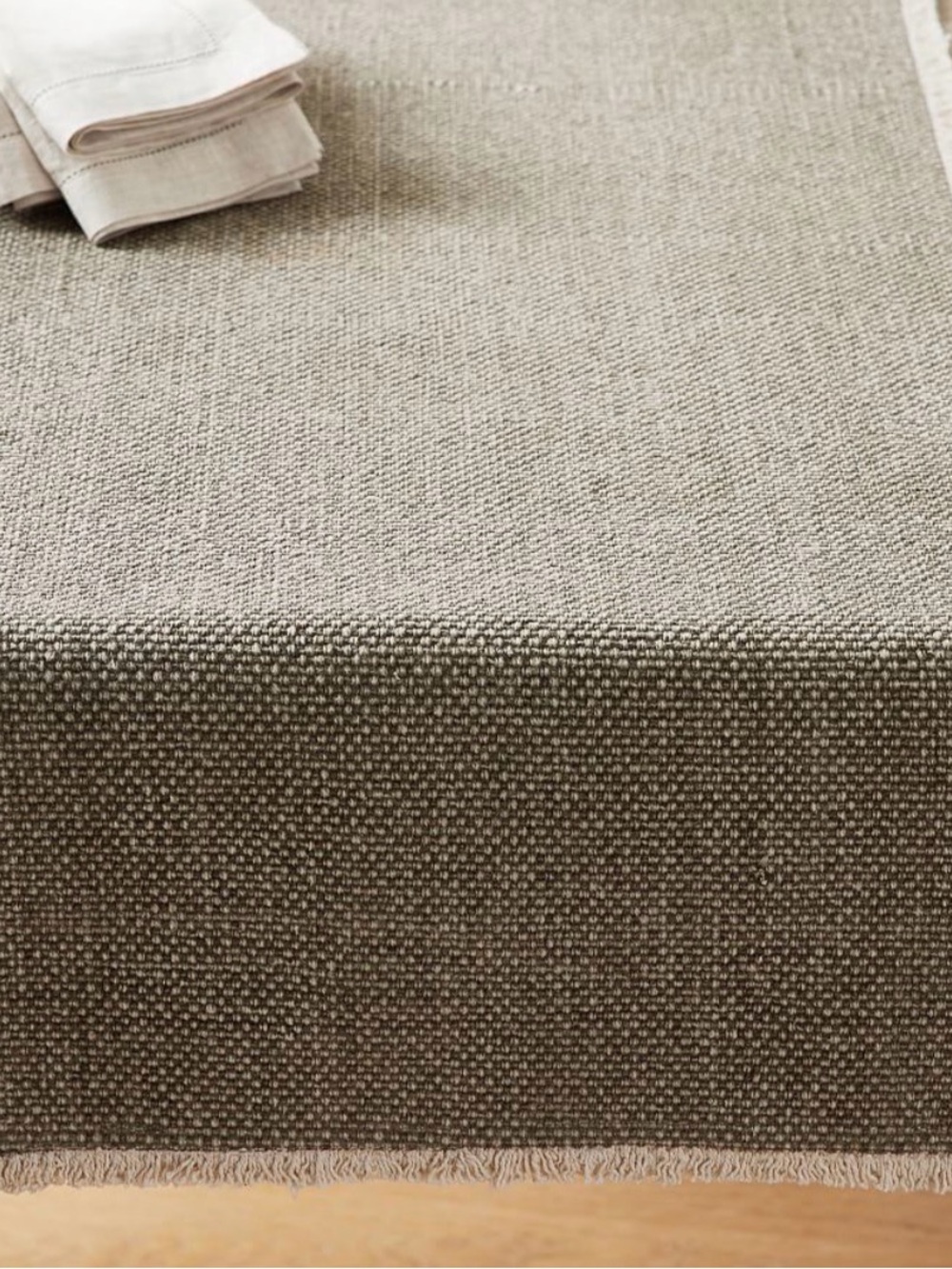 Pottery Barn Mason Handwoven Cotton Fringe Table Runner (color: Flint)